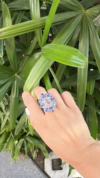 Natural Kunzite & Blue Sapphire Cocktail Ring - 18k White Gold Diamond Ring