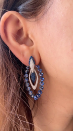 18k White Gold Diamond Earrings - Natural Blue Sapphire Dangle Earrings