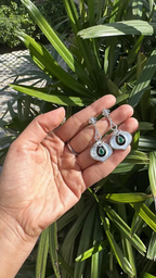 18k White Gold Zambian Emerald Dangle Earrings - Natural Diamond, Black Onyx & Pearl Wedding Earrings