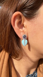 Natural Blue Sapphire & Turquoise Enamel Stud Earrings - 18k White Gold Diamond Earrings