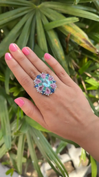 Natural Aquamarine, Sapphires & Emerald Statement Ring - 18k White Gold Diamond Wedding Ring