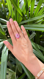 1.94 Ct. Pink Sapphire & Pink Enamel Ring - 18k White Gold Diamond Ring