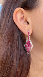 Natural Mozambique Ruby Handmade Earrings - 18k White Gold Diamond Dangle Earrings