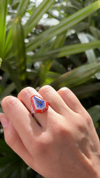 18k White Gold Diamond Ring - Natural Tanzanite & Orange Enamel Cocktail Ring