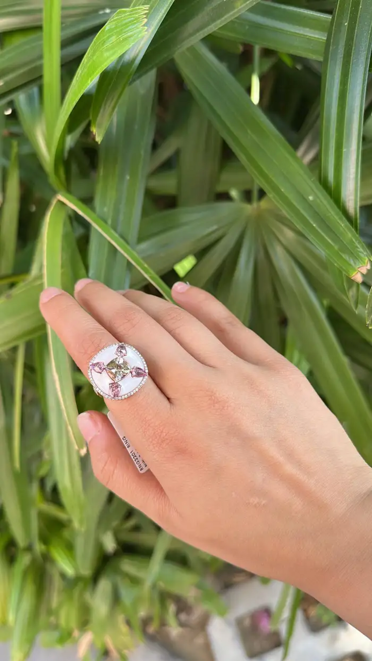 Natural Morganite & Pink Sapphire Cocktail Ring - 18k Rose Gold Diamond Handmade Ring