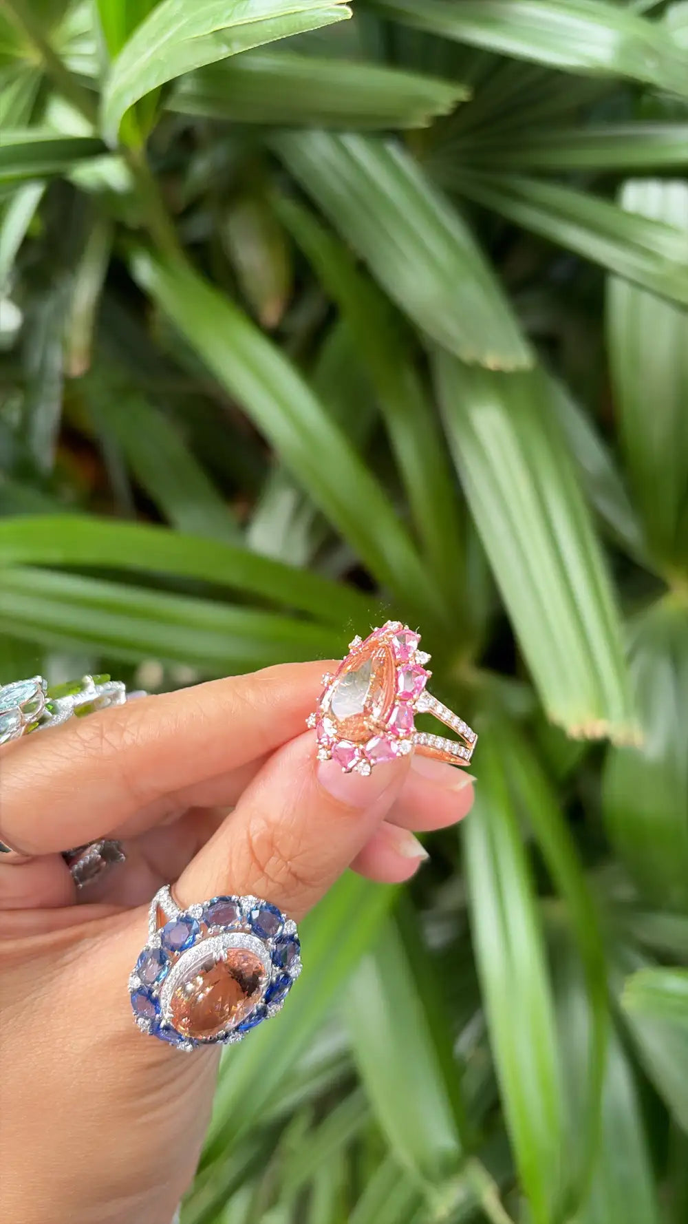 Natural Morganite & Pink Sapphire Cocktail Ring - 18k Rose Gold Diamond Ring