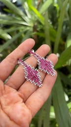 Natural Mozambique Ruby Handmade Earrings - 18k White Gold Diamond Dangle Earrings
