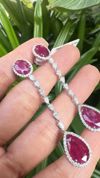 Natural Ruby & Diamond Dangle Earrings - 18k White Gold Chandelier Earrings