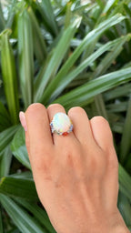 18k White Gold Diamond Dome Ring - Natural Ethiopian Opal & Multi Sapphire Ring