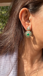 18k Yellow Gold Handmade Dangle Earrings - Natural Zambian Emerald & Yellow Diamond Women Earrings