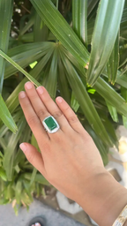 18k White Gold Diamond Ring - Natural Zambian Emerald & Mother Of Pearl Ring