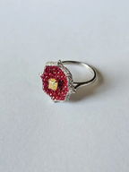 Natural Ruby & Yellow Diamond Ring - 18k White Gold Diamond Stackable Wedding Ring