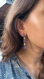 18k White Gold Diamond Dangle Earrings - Natural Tanzanite & Yellow Diamond Earrings