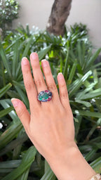 18k White Gold Diamond Cluster Ring - Natural Emerald, Ruby & Blue Sapphire Gemstone Ring