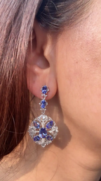 18k White Gold Rose Cut Diamond Dangle Earrings - Natural Tanzanite Gemstone Earrings