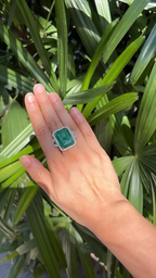 27.67 Ct. Natural Zambian Emerald Wedding Ring - 18k White Gold & Rose Cut Diamond Ring
