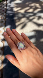 18k White Gold Diamond Cocktail Ring - Natural Ethiopian Opal & Multi Sapphire Ring