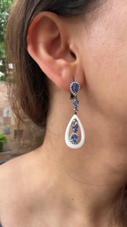 18k White Gold Diamond Dangle Earrings - Natural Blue Sapphire & Onyx Earrings