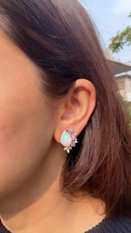 18k White Gold Diamond Stud Earrings - Natural Ethiopian Opal & Pink Sapphire Earrings