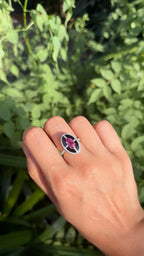 Natural Mozambique Ruby & Black Onyx Ring - 18k White Gold Diamond Ring