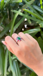 Natural Mozambique Ruby & Zambian Emerald Cocktail Ring - 18k White Gold Diamond Ring