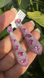 18k White Gold Diamond Dangle Earrings - Natural Pink Sapphire Gemstone Earrings