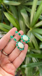 18k White Gold Diamond Dangle Earrings - Natural Zambian Emerald & Ethiopian Opal Dangle Earrings