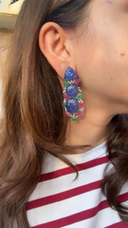 18k White Gold Diamond Dangle Earrings - Carved Tanzanite, Ruby & Emerald Earrings