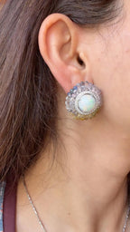 18k White Gold Diamond Stud Earrings - Natural Ethiopian Opal & Multi Sapphire Briolette Stud Earrings