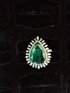 18k White Gold Diamond Ring - Natural Zambian Emerald Cocktail Ring