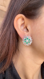 Zambian Emerald Stud Earrings - 18k White Gold Diamond Stud Earrings