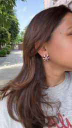 18k Rose Gold Diamond Stud Earrings - Natural Ruby & Rose Cut Diamond Earrings