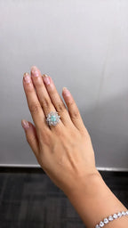 18k White Gold Diamond Wedding Ring - Natural Paraiba Tourmaline Gemstone Ring