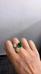 5.52 Ct. Zambian Emerald Gemstone Ring - 18k White Gold Diamond Handmade Wedding Ring