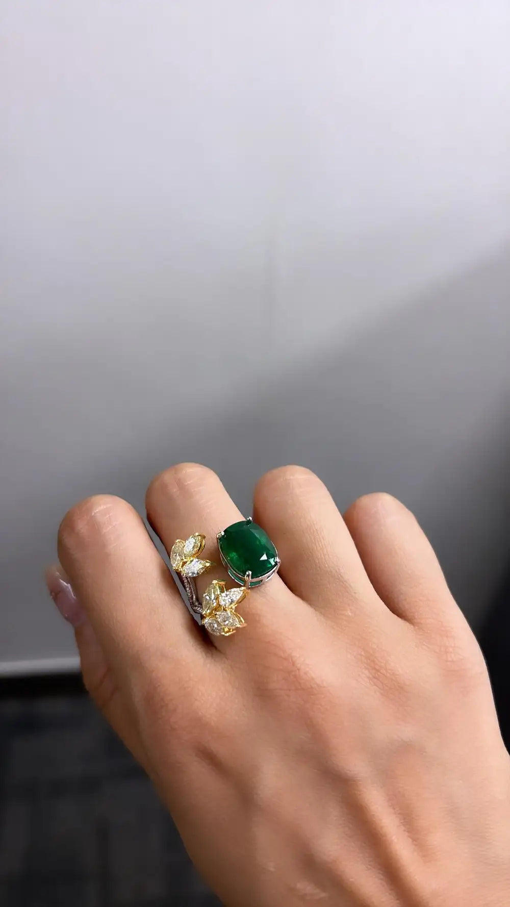 5.52 Ct. Zambian Emerald Gemstone Ring - 18k White Gold Diamond Handmade Wedding Ring