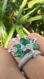 18k White Gold Diamond Crown Ring - Natural 3.80 Ct Zambian Emerald Wedding Ring