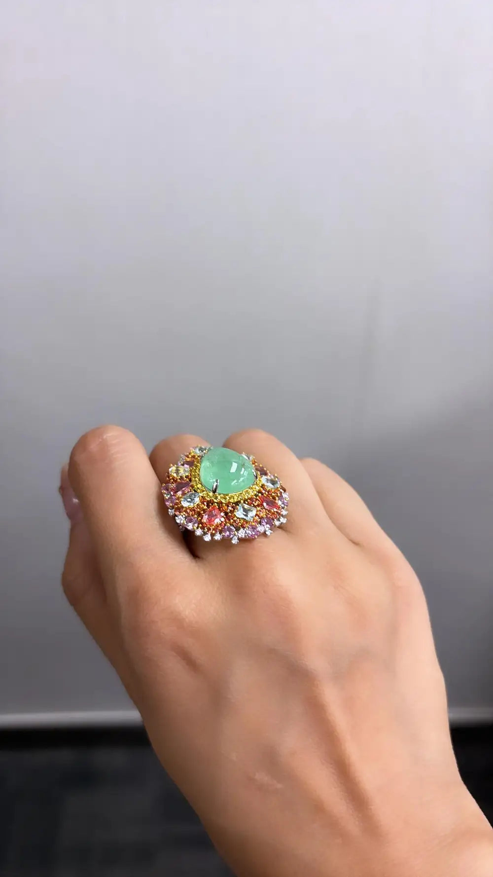 18k White Gold Diamond Handmade Cocktail Ring - Natural Paraiba Tourmaline & Multi Sapphire Gemstone Ring
