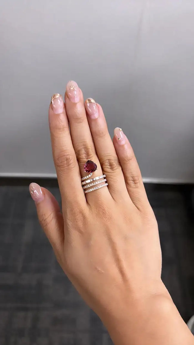 18k Rose Gold Diamond Ring - Natural Tourmaline Engagement Ring Main Image