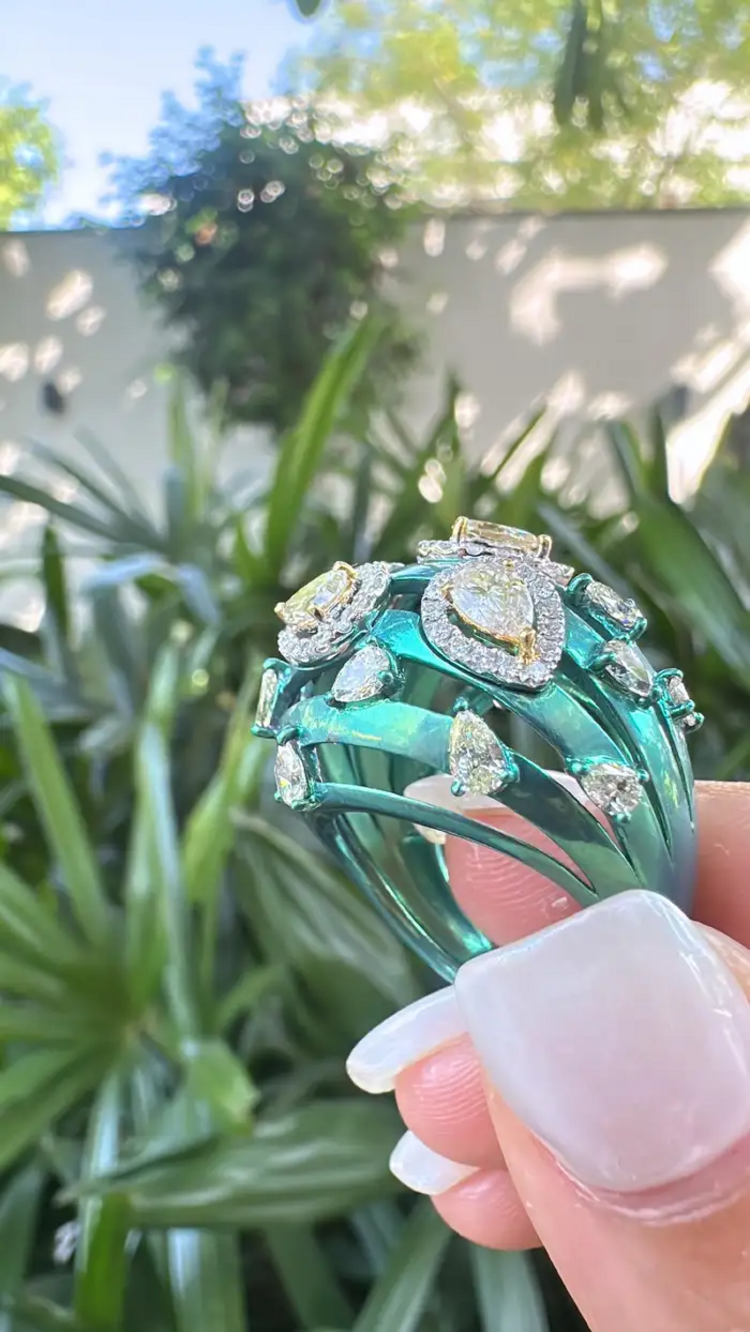 18k Gold & Titatnium Ring - Natural Yellow Diamond Statement Ring