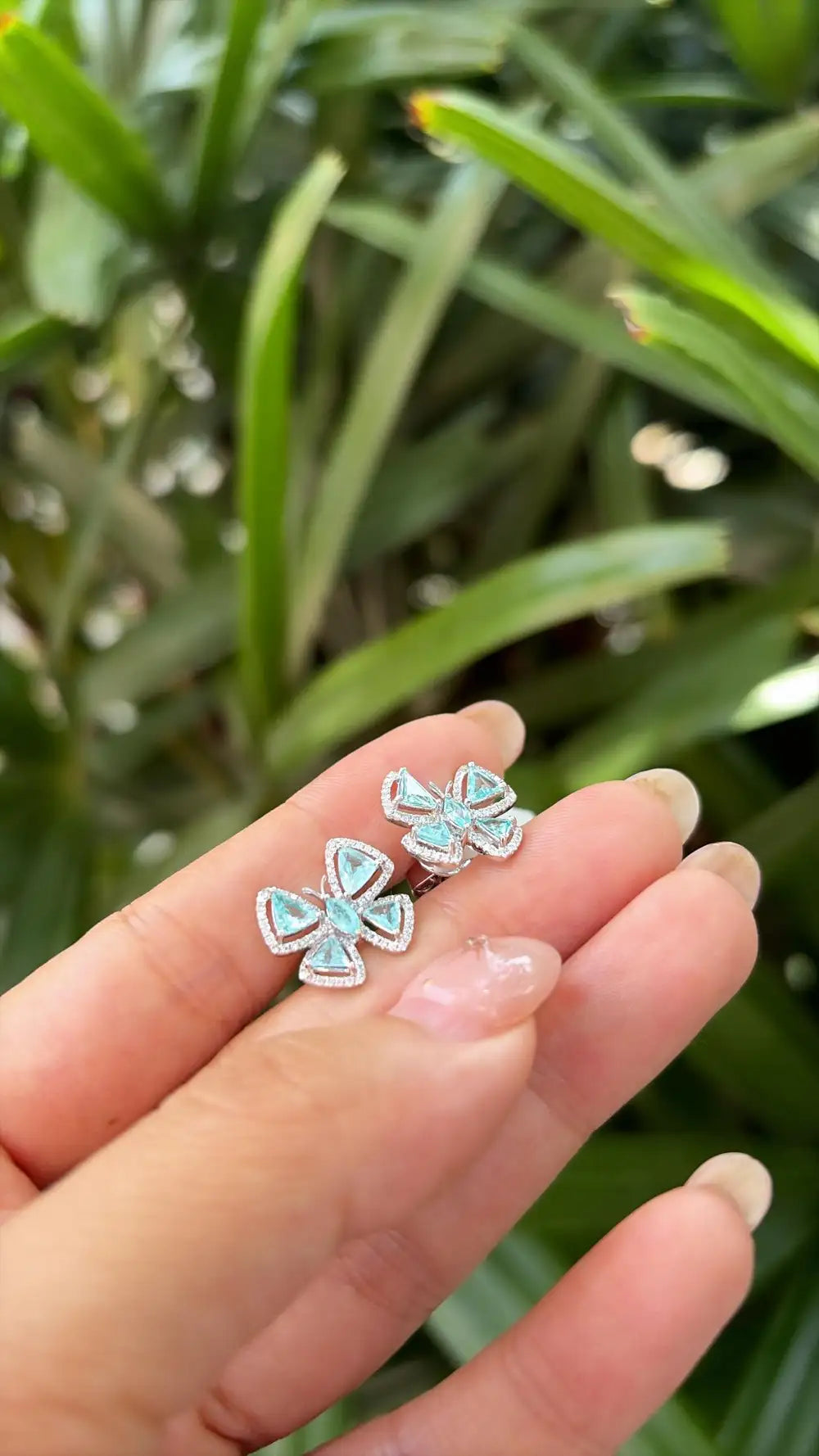 18k White Gold Diamond Stud Earrings - Natural Paraiba Tourmaline Butterfly Stud Earrings