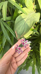 18k Rose Gold Diamond Earrings - Natural Mozambique Ruby Handmade Stud Earrings