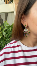 18k White Gold Diamond Chandelier Earring - Natural Multi Sapphire Dangle Earrings
