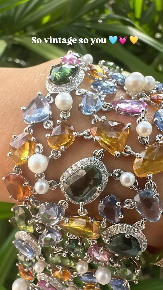 Natural Multi Sapphire & Pearls Link Bracelet - 18k White Gold Diamond Bracelet Main Image