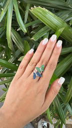Natural Blue Sapphire & Tsavorites Ring - 18k White Gold Diamond Wrap Ring