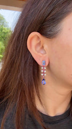 Mozambique Ruby & Tanzanite Dangle Earrings - 18k White Gold Diamond Handmade Earrings