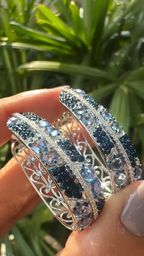 18k White Gold Diamond Hoop Earrings - Natural 5.69 Ct. Blue Sapphire Earrings