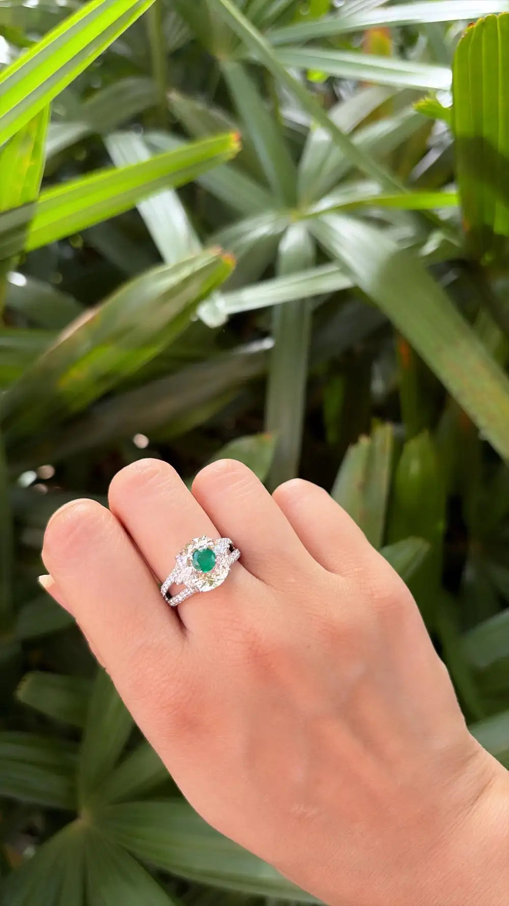 Natural Morganite & Zambian Emerald Gemstone Ring - 18k White Gold Diamond Ring