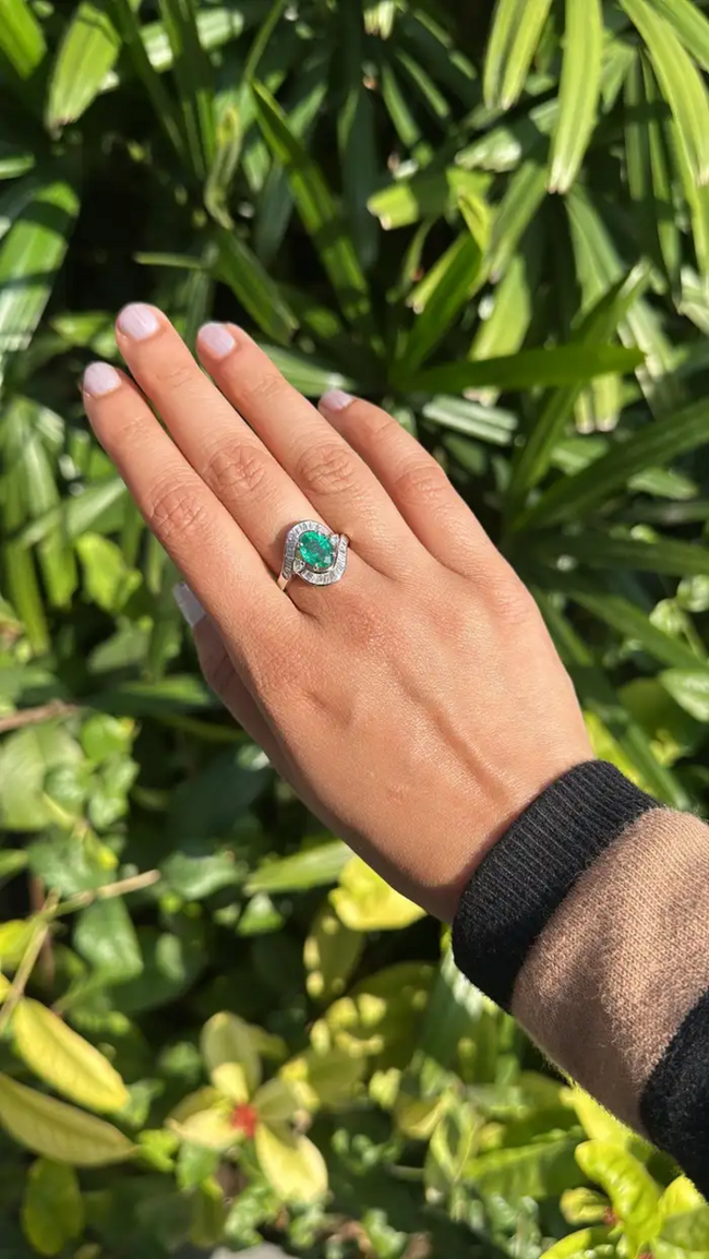 2.14 Ct. Zambian Emerald Engagement Ring - 18k White Gold Handmade Diamond Ring Main Image