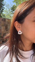 18k White Gold Handmade Diamond Stud Earrings - Natural Zambian Emerald, Mozambique Ruby & Pearl Stud Earrings