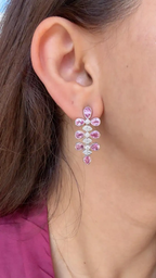 18k White Gold Diamond Dangle Earrings - Natural Pink Sapphire Earrings